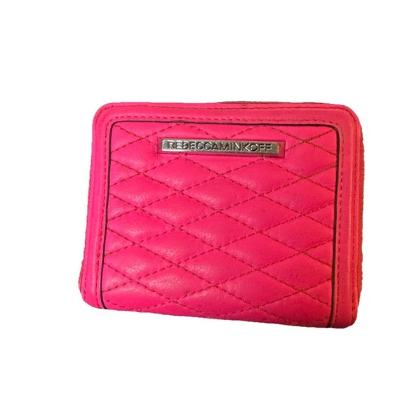 REBECCA MINKOFF Mini Ava Zip Quilted Leather Wallet Electric Pink UGC - Picture 1 of 5
